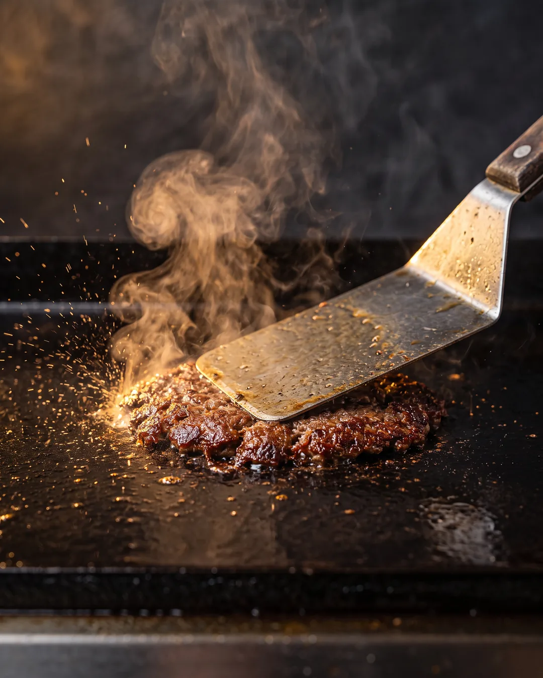 Slide 2: Smashed on a 500° flat-top. That crispy edge is the flavor